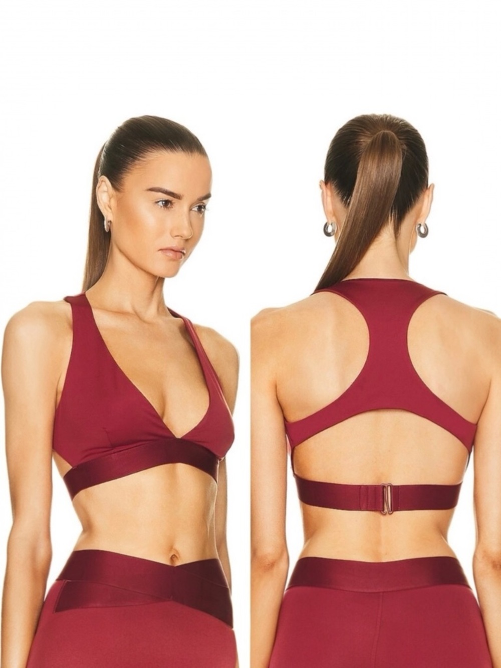 Le Ore Ancona Sports Bra Burgundy Cutout Open Back Racerback Size L NWT - Picture 3 of 12